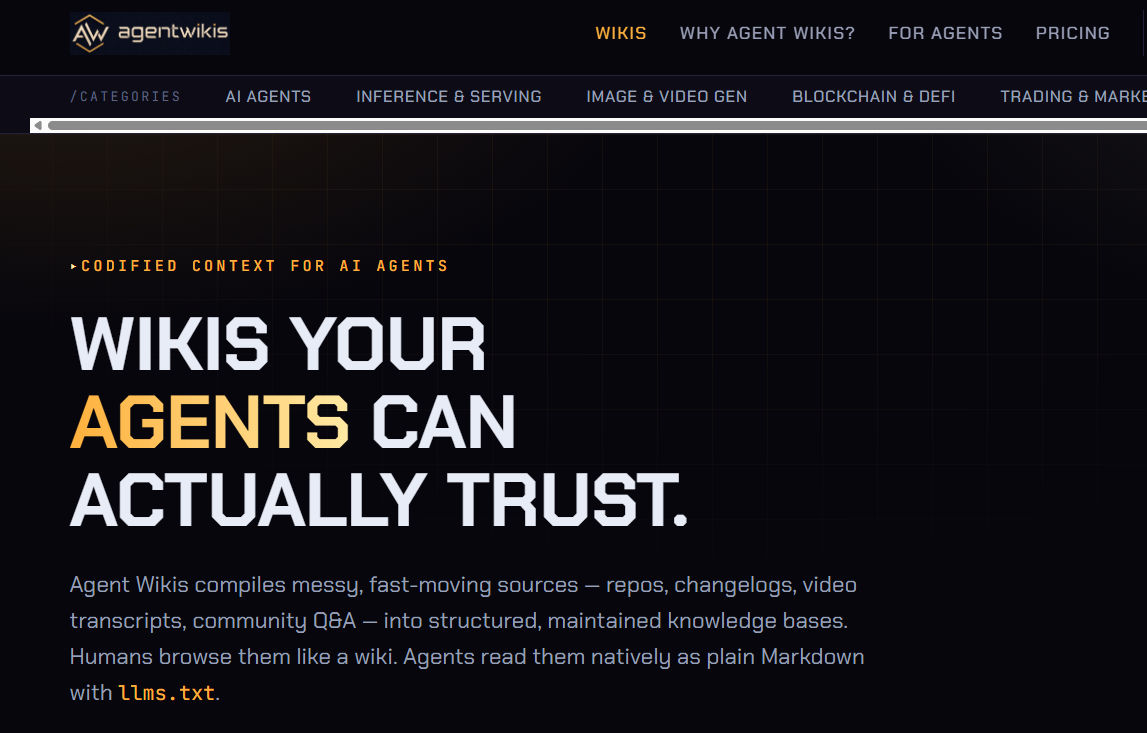 Agent Wikis - Knowledge base for AI agents